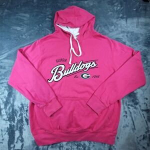 Three Square Georgia Bulldogs Hoodie Womens Large Pink Chenille Patch Sweatshirt